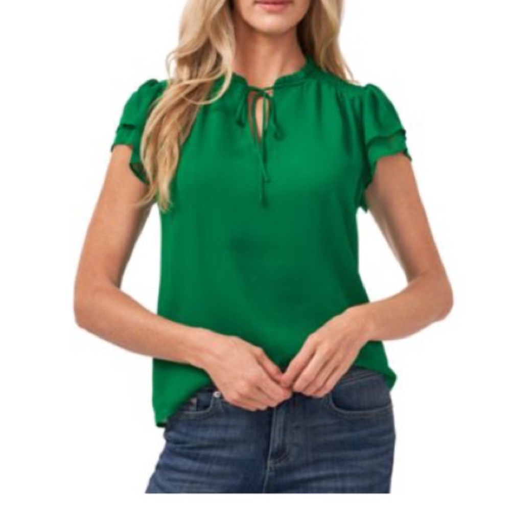 Ce Ce Women’s Flutter Short Sleeve Blouse Green Medium